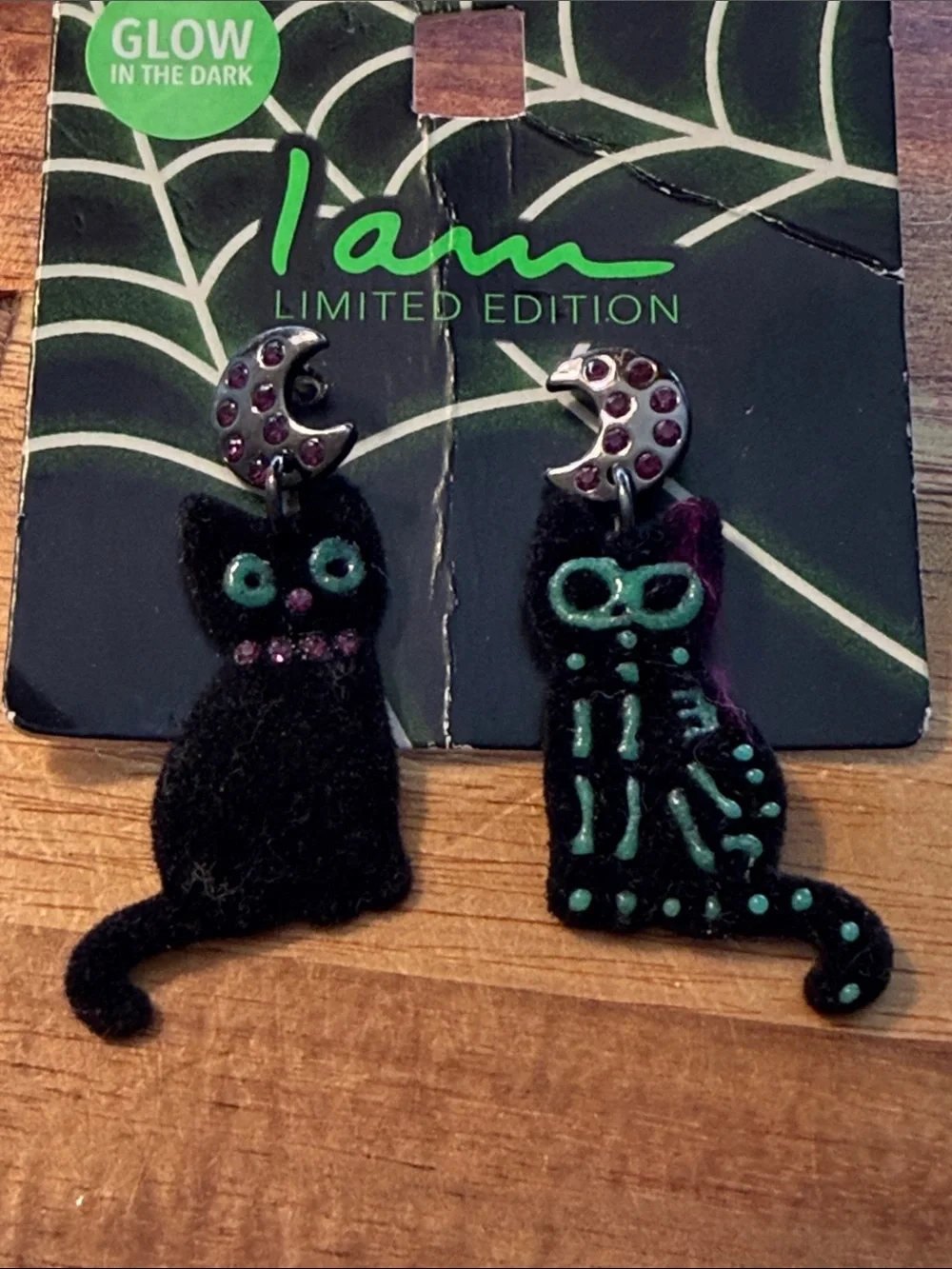 Glow In The Dark Halloween Skeleton Cat Earrings